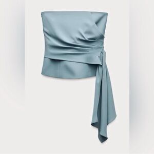 Zara Strapless Draped Bustier Top in Dusty Blue Size XS